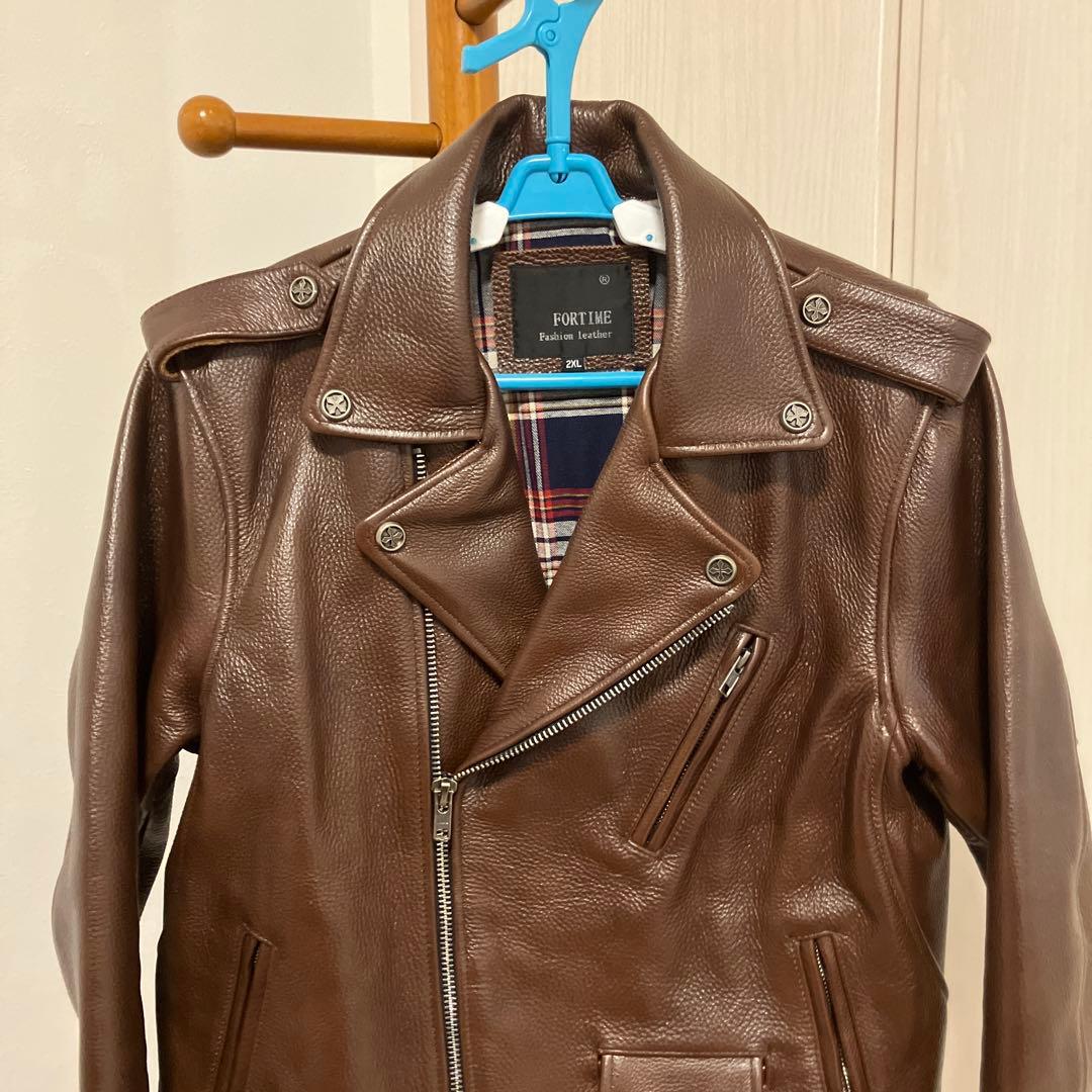 極美品　FORTIME ブラウン レザーダブルライダースジャケット2XL