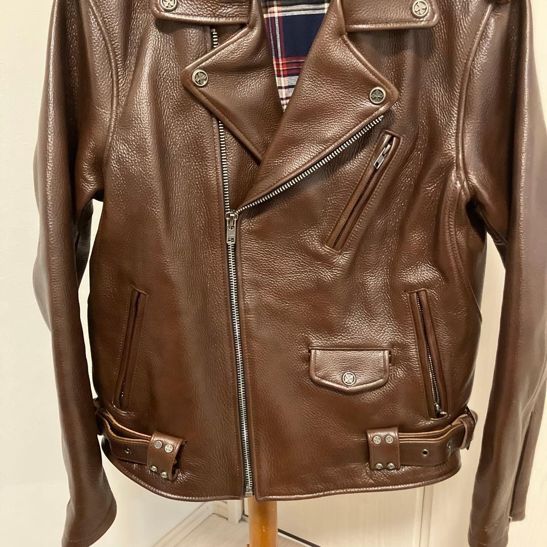 極美品　FORTIME ブラウン レザーダブルライダースジャケット2XL
