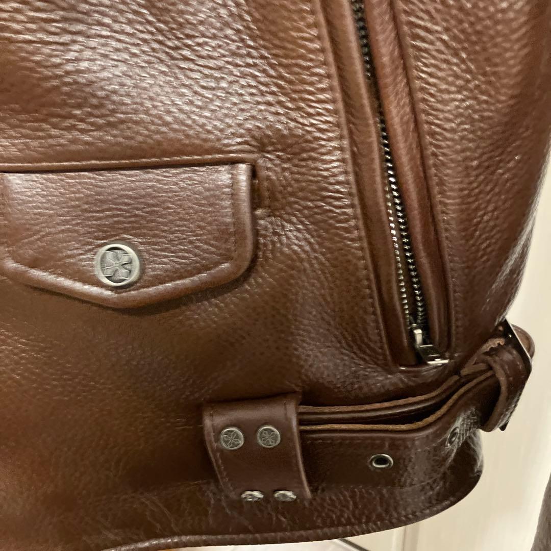 極美品　FORTIME ブラウン レザーダブルライダースジャケット2XL