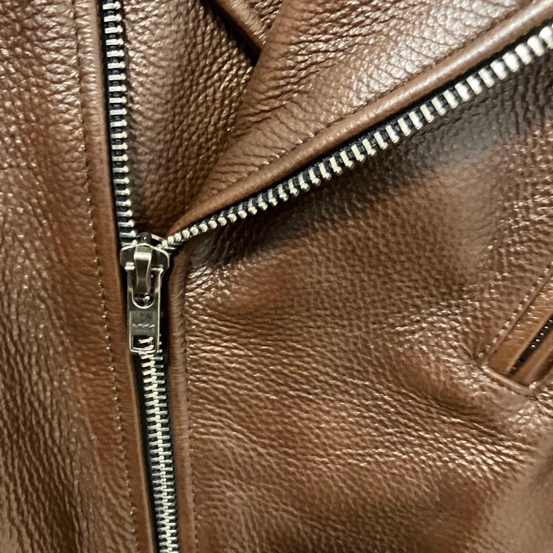 極美品　FORTIME ブラウン レザーダブルライダースジャケット2XL