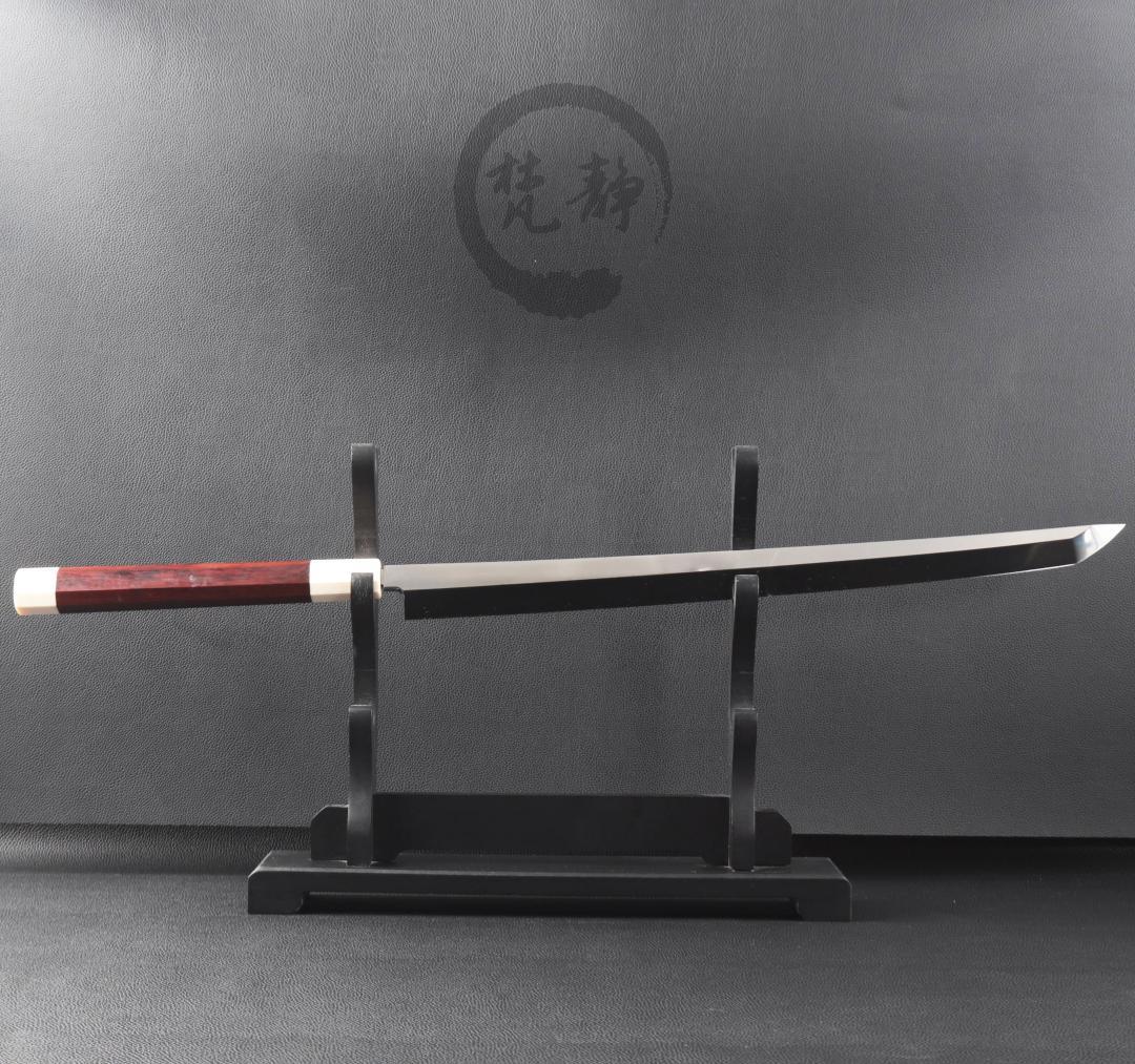 7944マグロ包丁両刃鏡面仕上げ 鞘付刃渡700mm刺身包丁スネークウッド八角柄