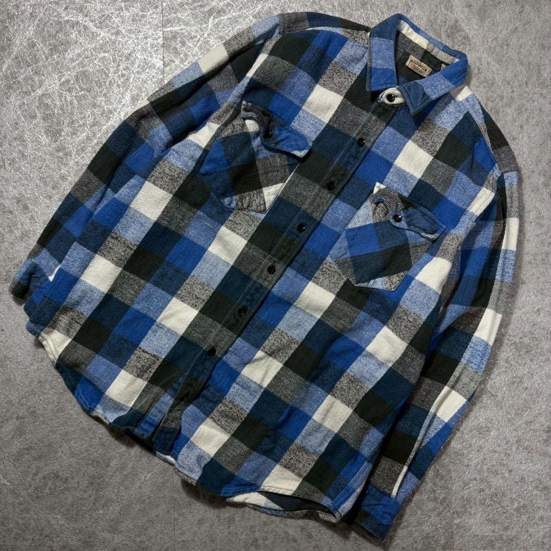 90s FIVE BROTHER ブロックチェック 青 ブルー ヘビネル L
