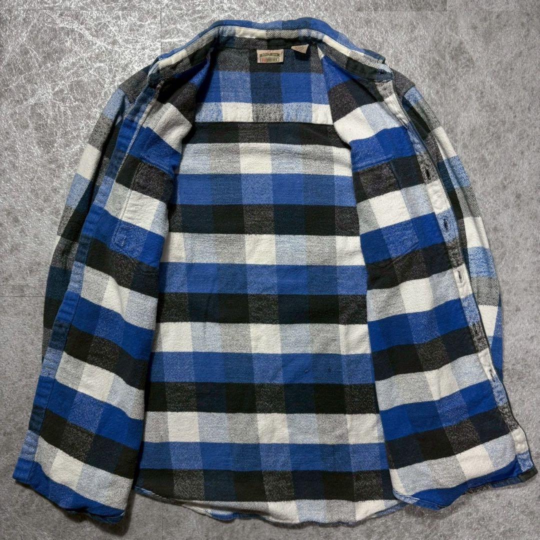 90s FIVE BROTHER ブロックチェック 青 ブルー ヘビネル L