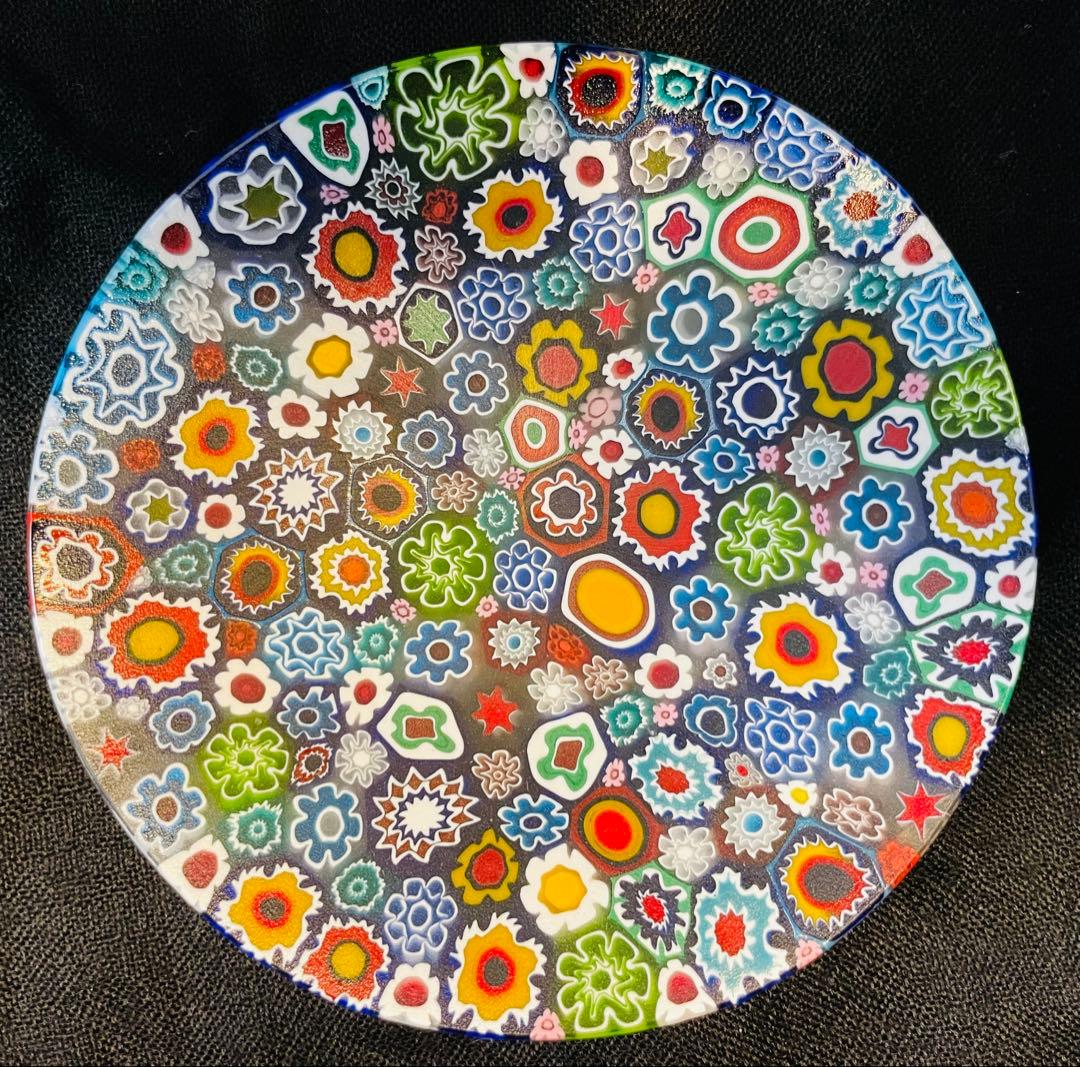 【未使用】ベネチアンガラス 中皿ミルフィオリ φ108 ハンドメイド