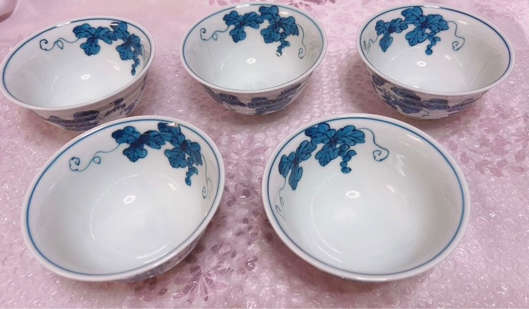源右衛門 染付 葡萄絵 飯椀 茶碗 5客セット