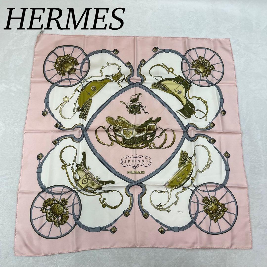 J685 美品 エルメス シルク100% スカーフ ピンク レディース