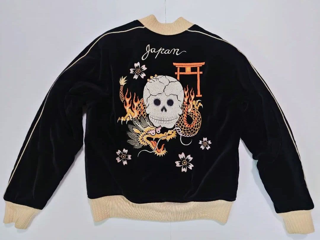 フェローズ　Fellows　黒 ベロア　別珍　ドクロ　ベルベット　 スカジャン