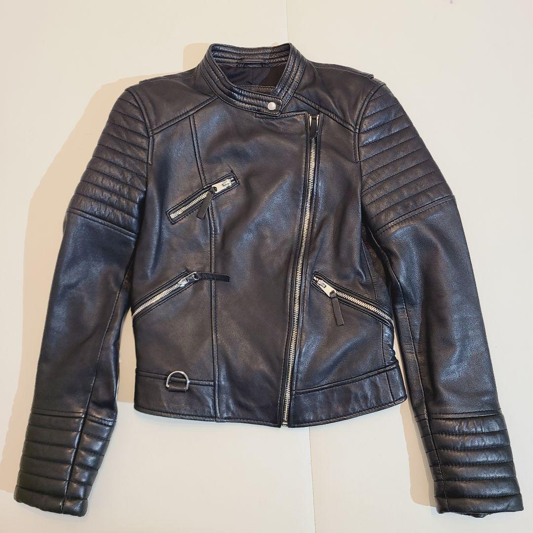 ZARA ダブルライダースジャケット ラムレザー 本革 バンドカラー Y2K