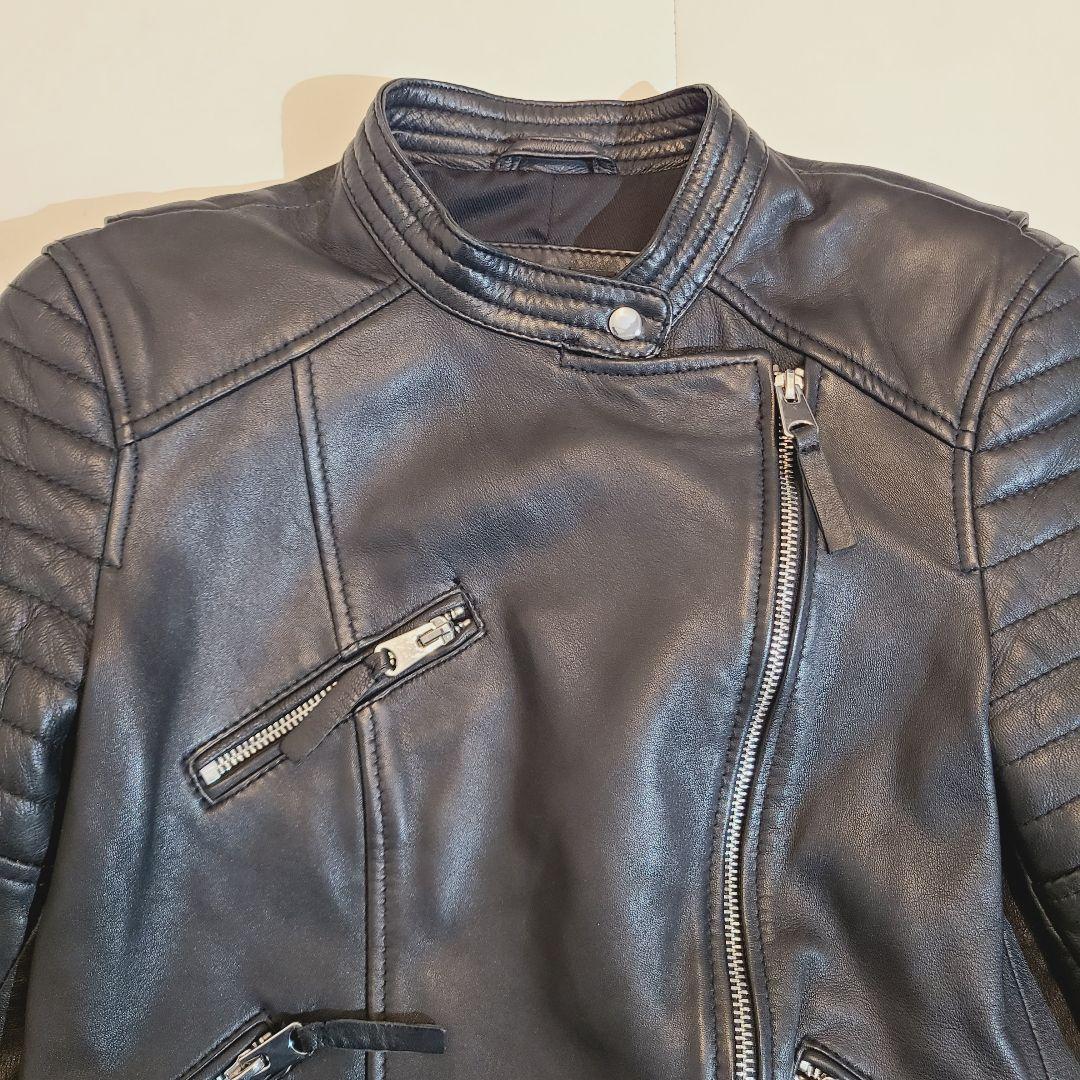 ZARA ダブルライダースジャケット ラムレザー 本革 バンドカラー Y2K