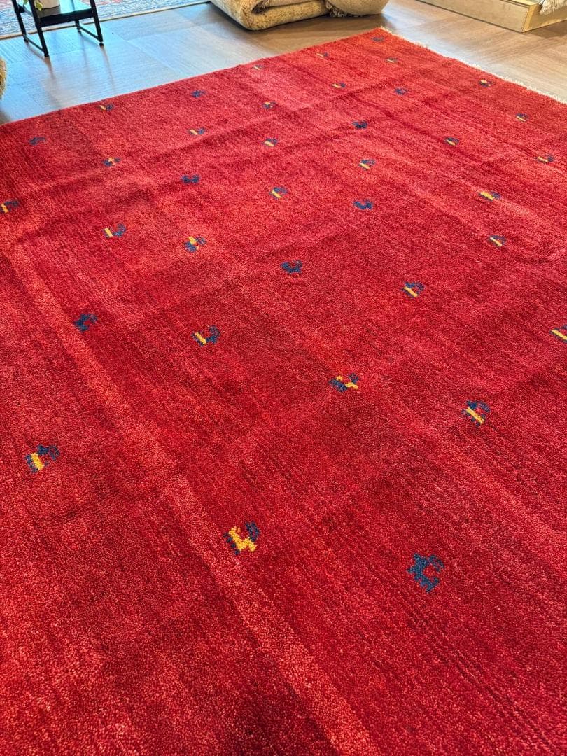 手織り 250x203cm ギャッベ ペルシャ絨毯 ギャッベ リビング レッド