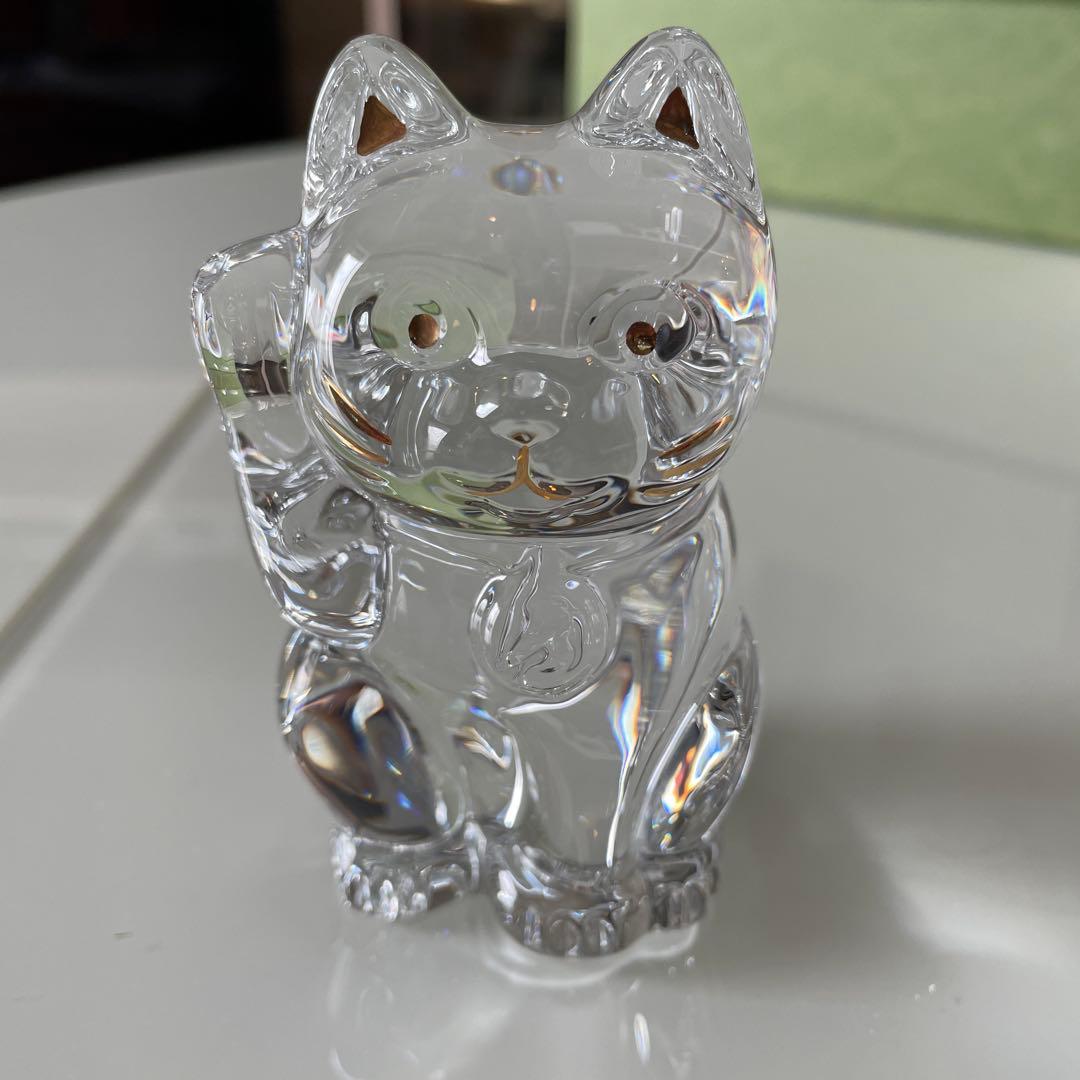 美品 Baccarat クリスタルガラス 招き猫 ラッキーキャット まねき猫
