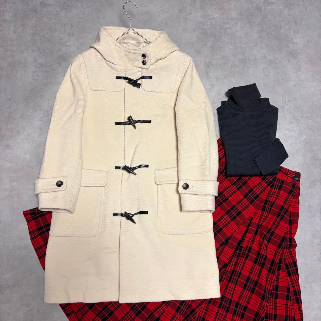 美品 23区 ヘリンボーン ダッフルコート 46 オフホワイト 定価6.6万円