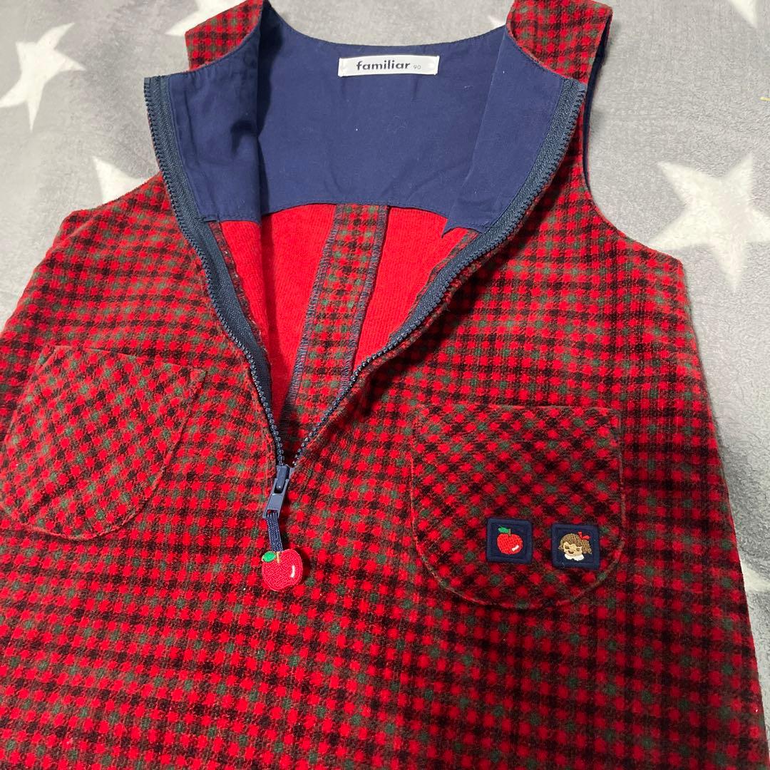 美品familiarファミリア♡ジャンバースカート＆綿タートルブラウスSET90