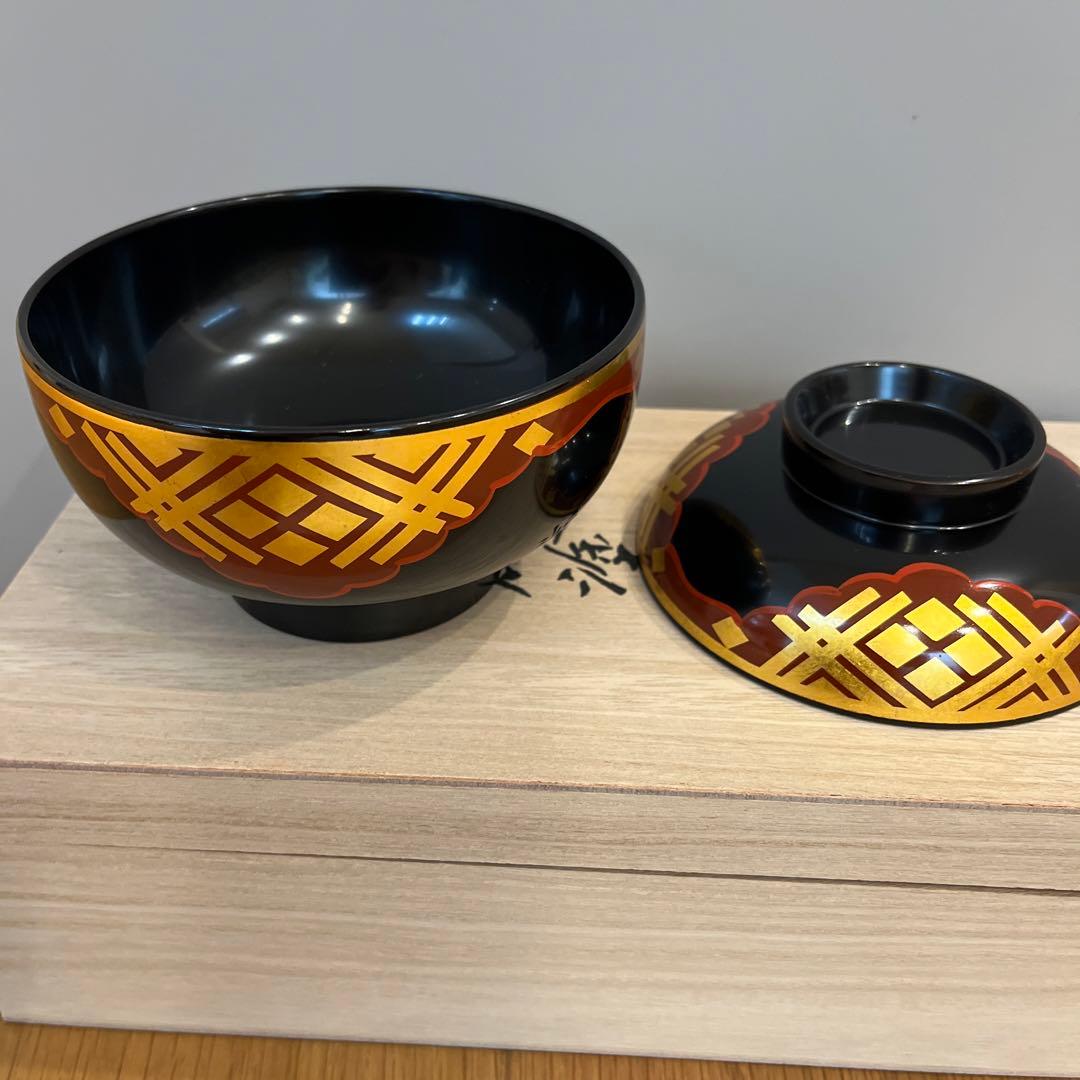 秀衡塗 丸三漆器 蓋付吸物椀 2客セット