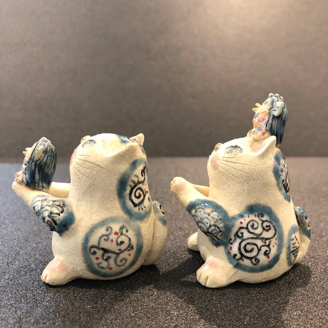 【新品】人気作家kyo 猫置物 アマビエ 焼物 陶器2個セット