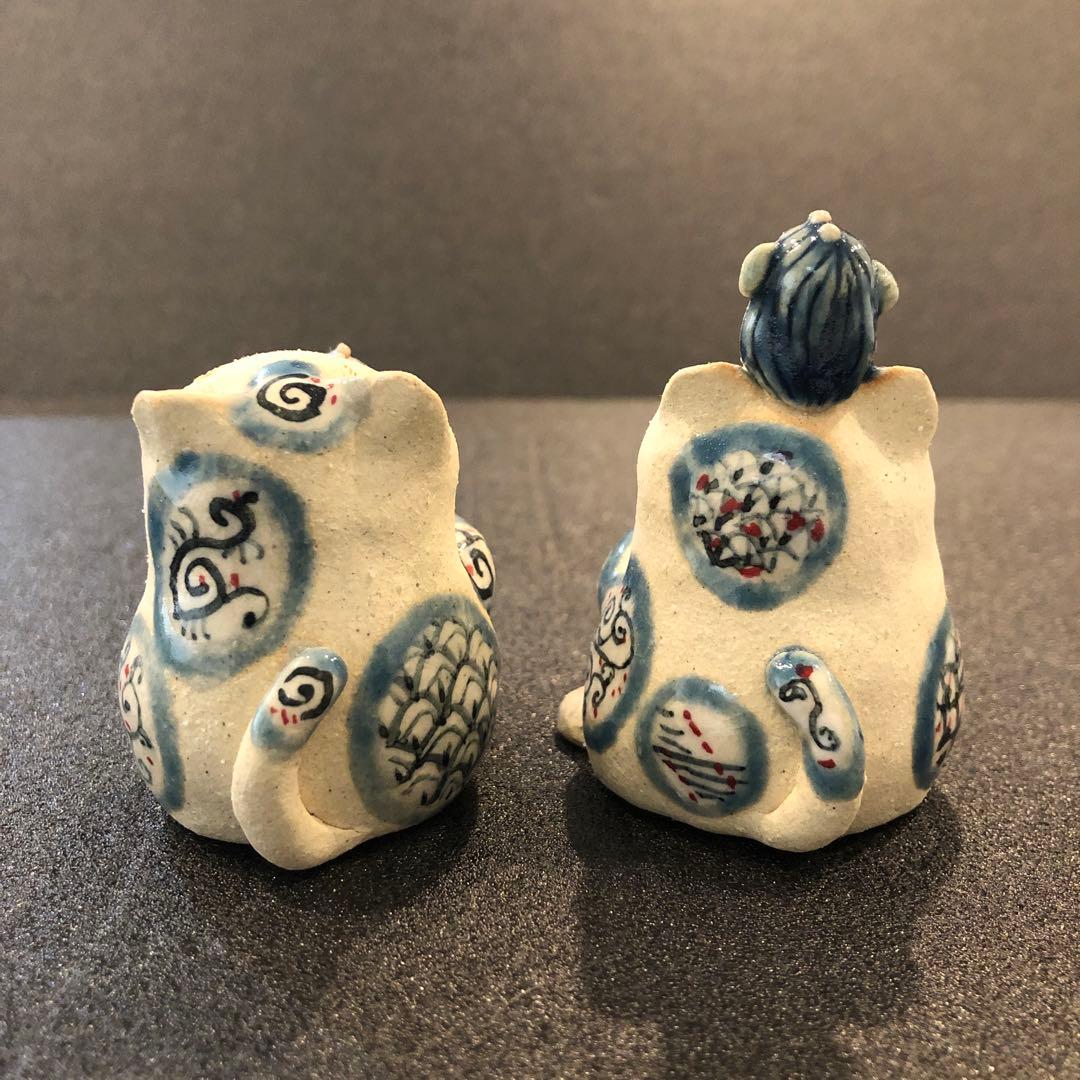 【新品】人気作家kyo 猫置物 アマビエ 焼物 陶器2個セット