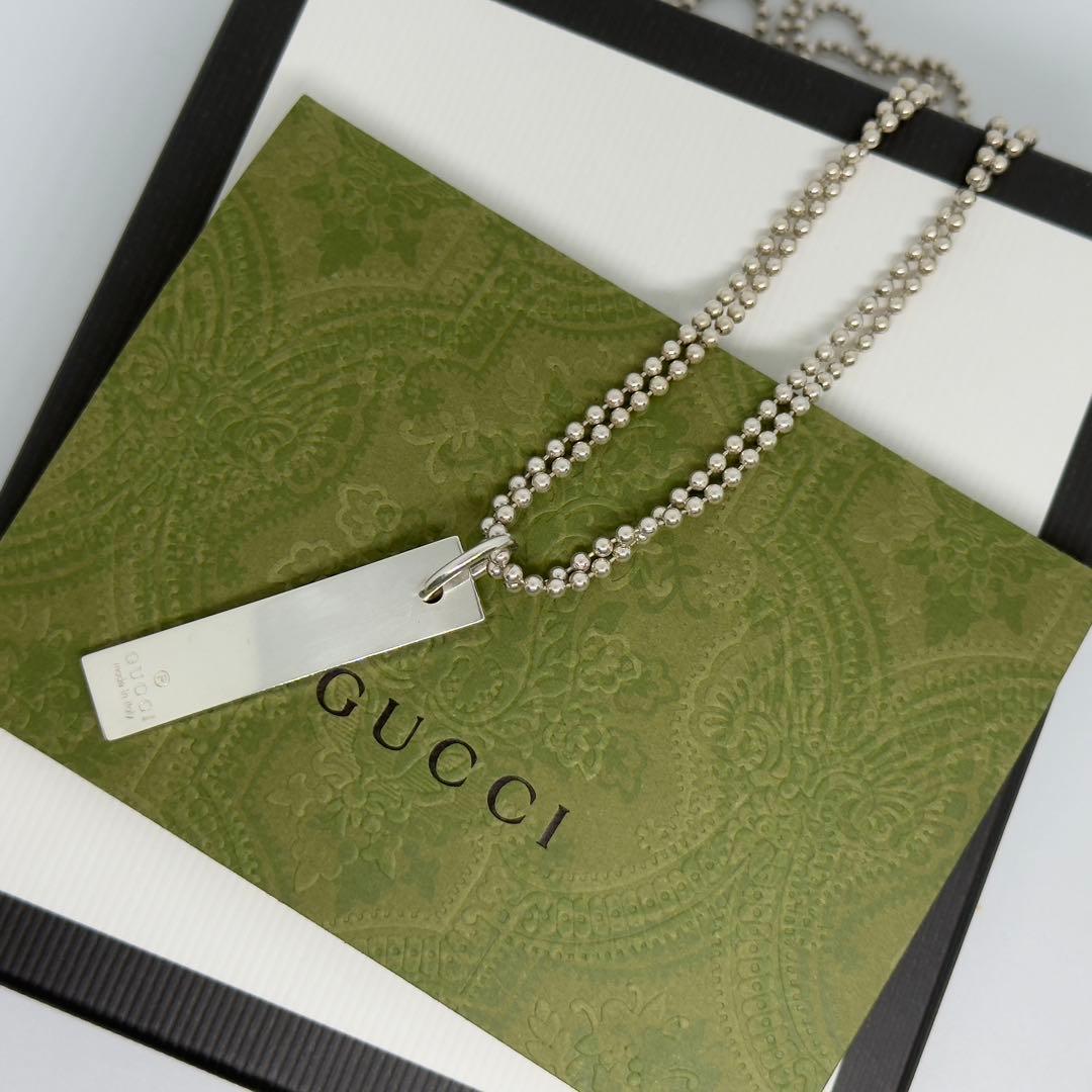美品 GUCCI ネックレス プレート シルバー 925 ボールチェーン 2連