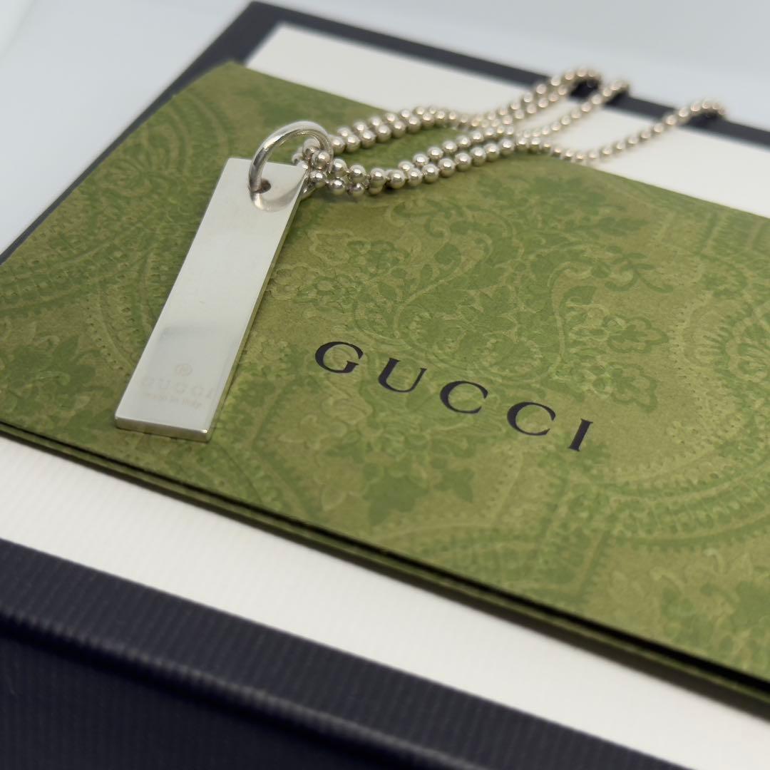 美品 GUCCI ネックレス プレート シルバー 925 ボールチェーン 2連
