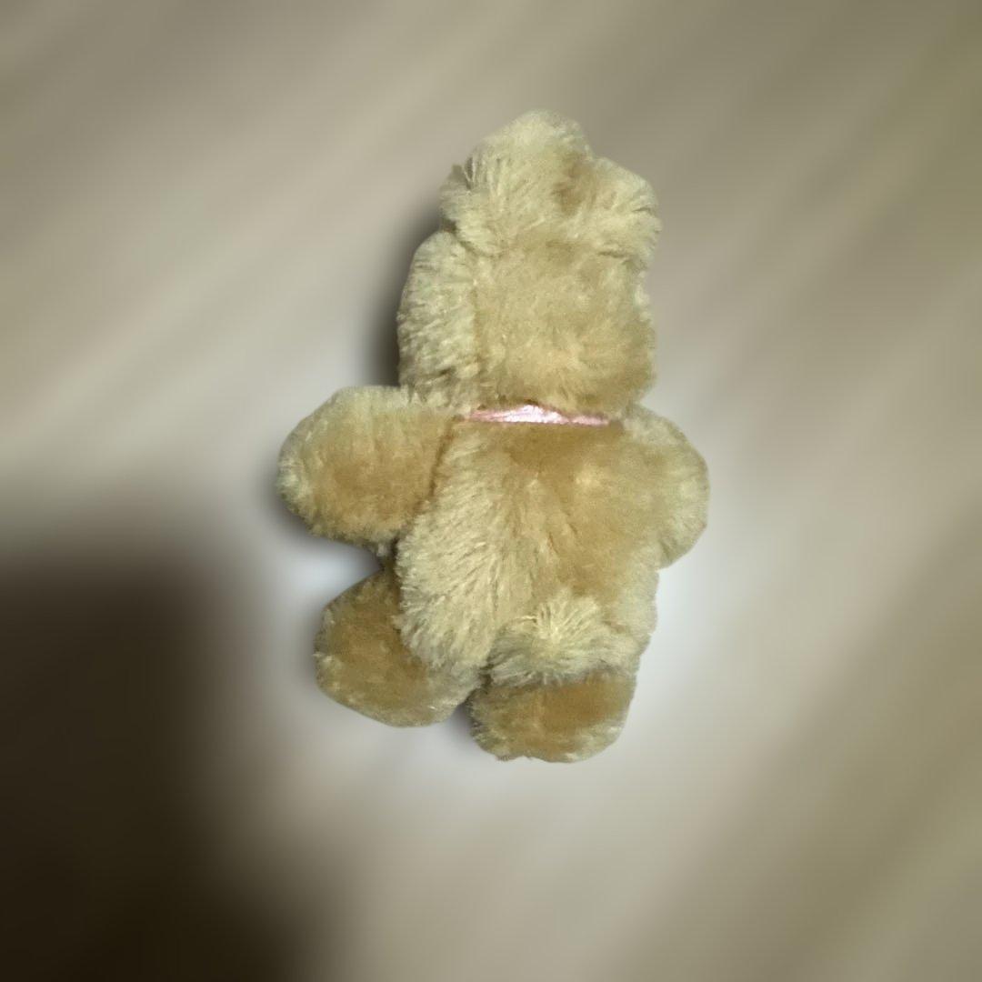アンティーク　ポンポン　ウサギのぬいぐるみ ベージュ ピンクリボン