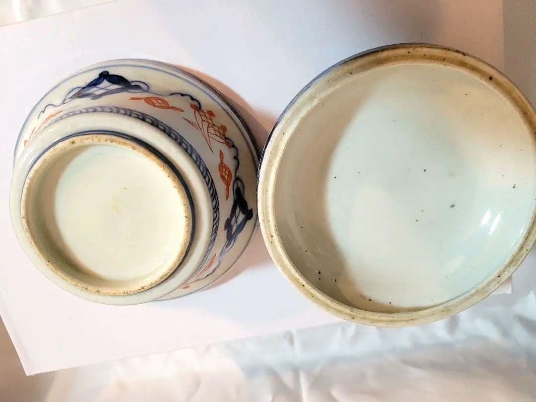アンティーク品　陶器製　蓋付き碗