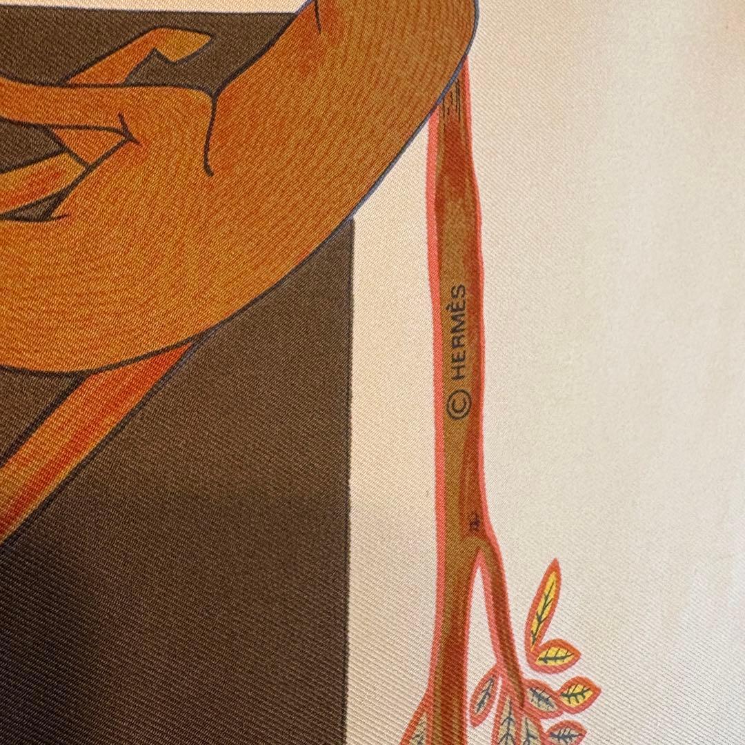 カルネ訳あり　HERMES エルメス スカーフ アニマル柄 ブラウン