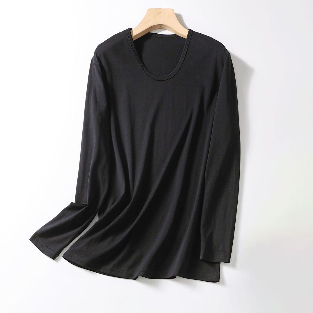 メンズシルク絹80%綿20% 肌着　インナー　パジャマ　上下セット　XL 黒