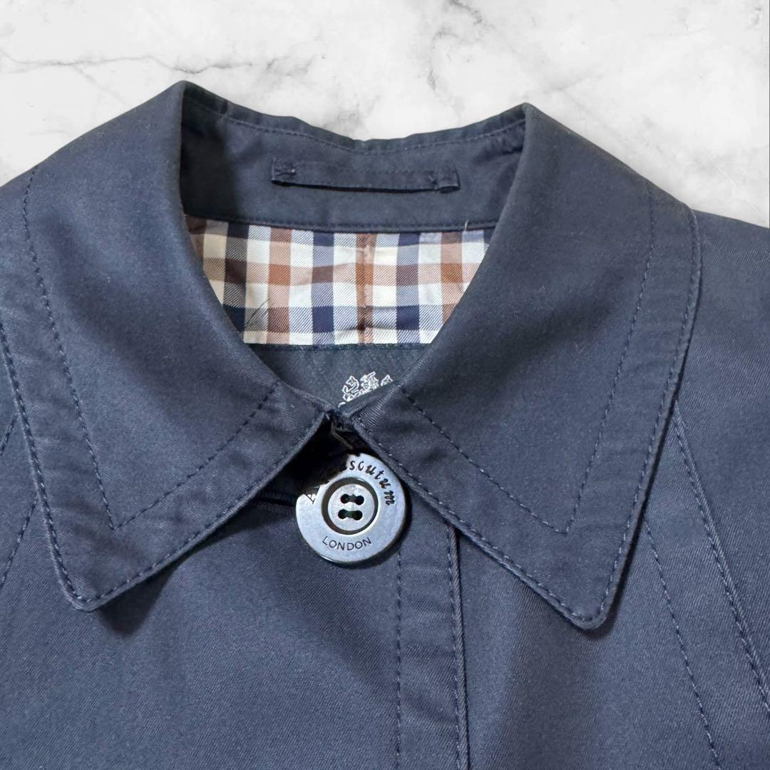 美品 Aquascutum ステンカラーコート ロゴボタン クラブチェック