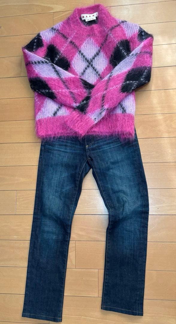 ♨*️様 MARNI ピンクモヘア　アーガイル柄長袖セーター