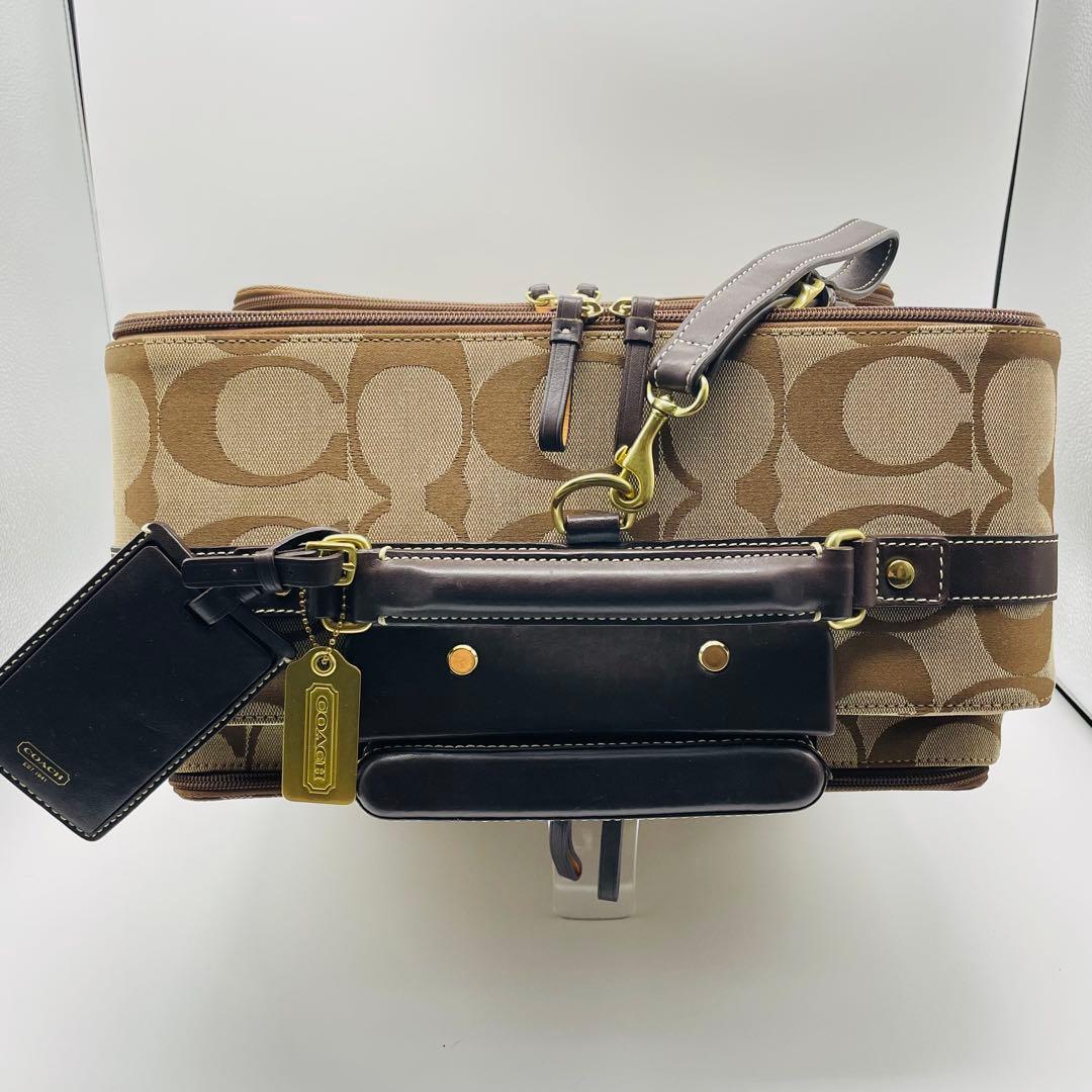 【美品】COACH コーチ　キャリーケース　ブラウン　シグネチャー　レザー