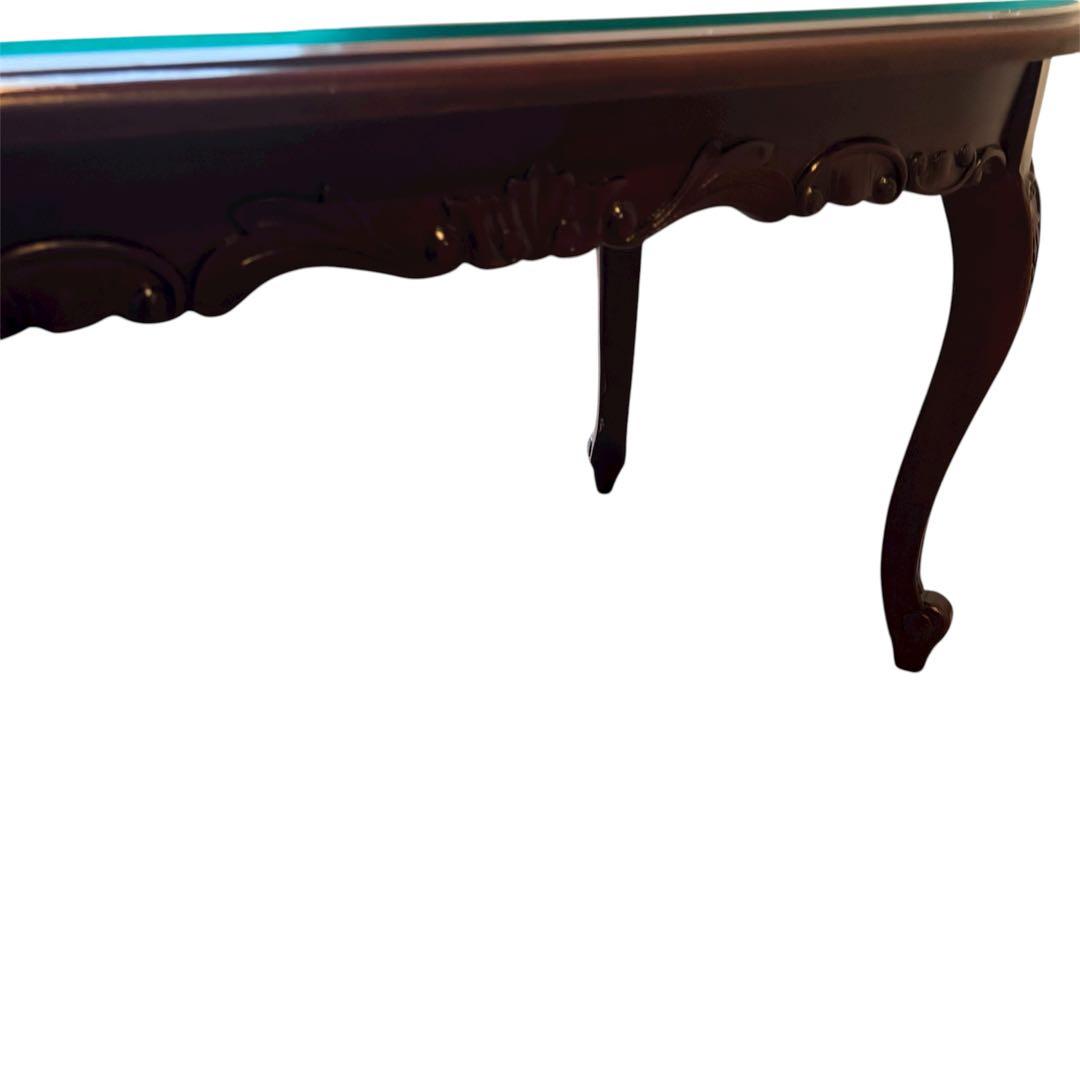 イタリアンクラシカルデザイン アンティーク調　ローテーブル ガラス天板 猫脚