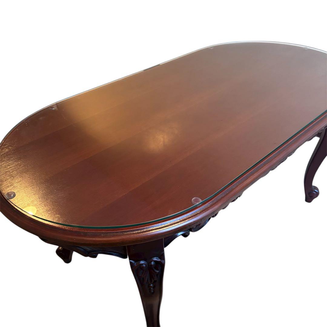 イタリアンクラシカルデザイン アンティーク調　ローテーブル ガラス天板 猫脚