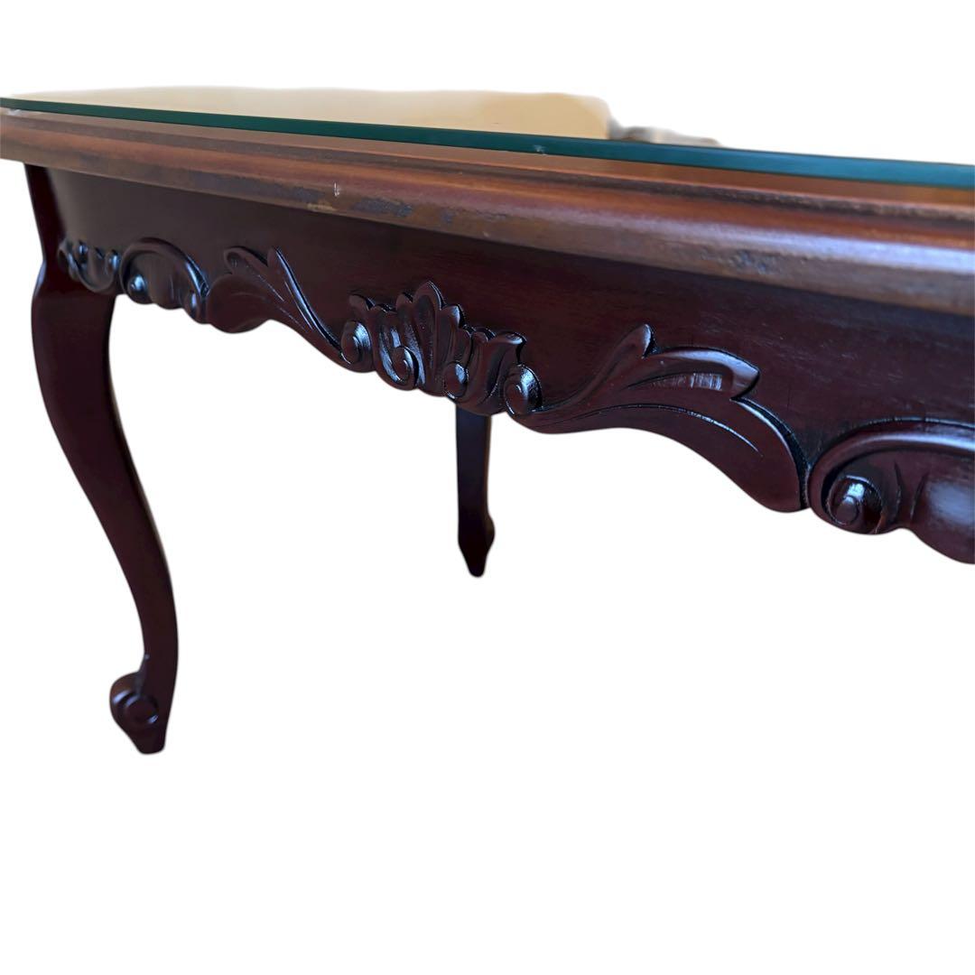 イタリアンクラシカルデザイン アンティーク調　ローテーブル ガラス天板 猫脚