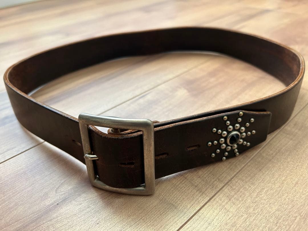 HTC スタッズ ストーン レザー ベルト 36 ダークブラウン 正規品