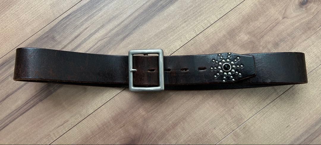 HTC スタッズ ストーン レザー ベルト 36 ダークブラウン 正規品