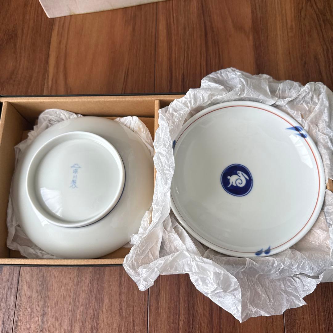 深川製磁　月見うさぎ　和皿揃　5枚