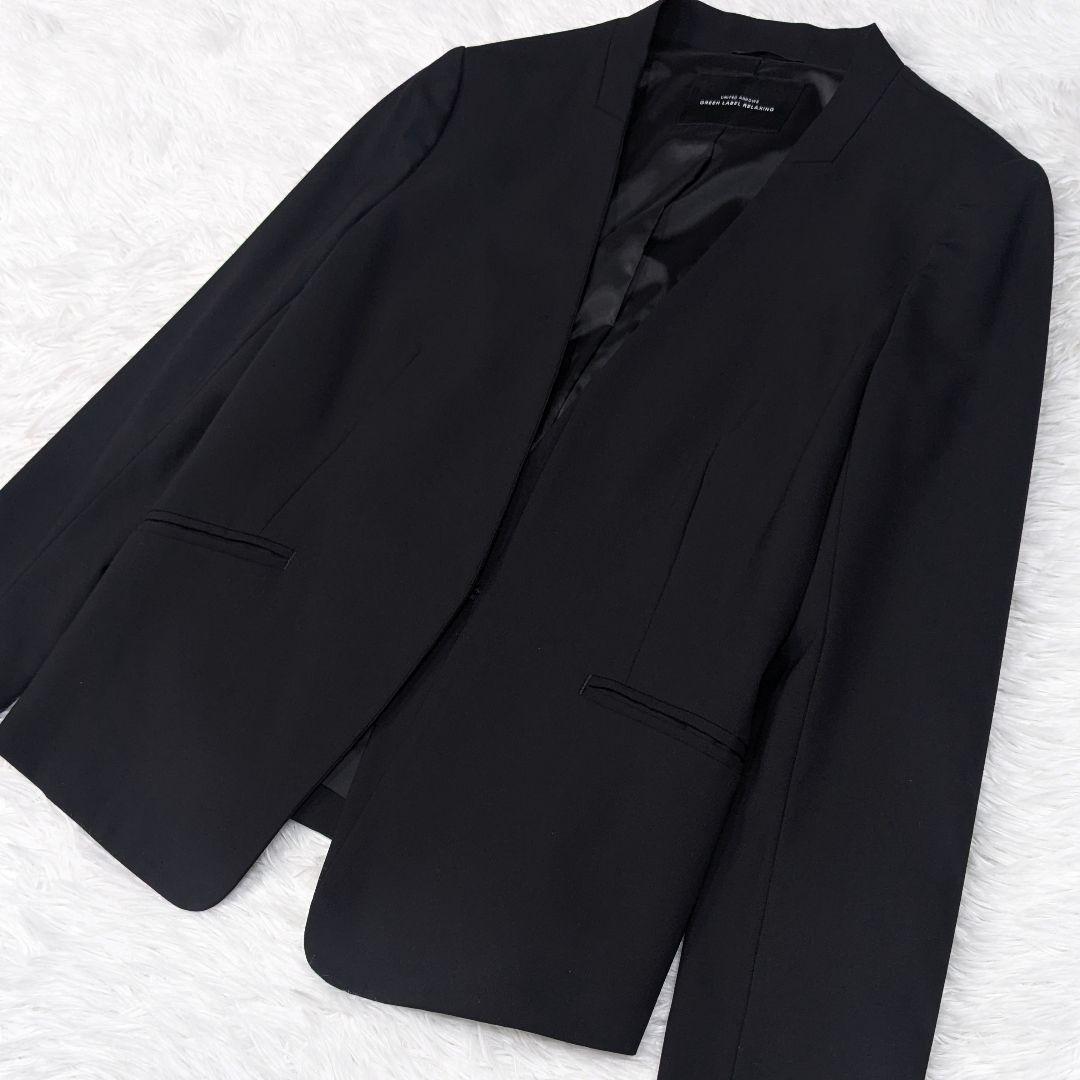グリーンレーベルリラクシング パンツスーツ 黒 カチリラ ノーラペル 38&36
