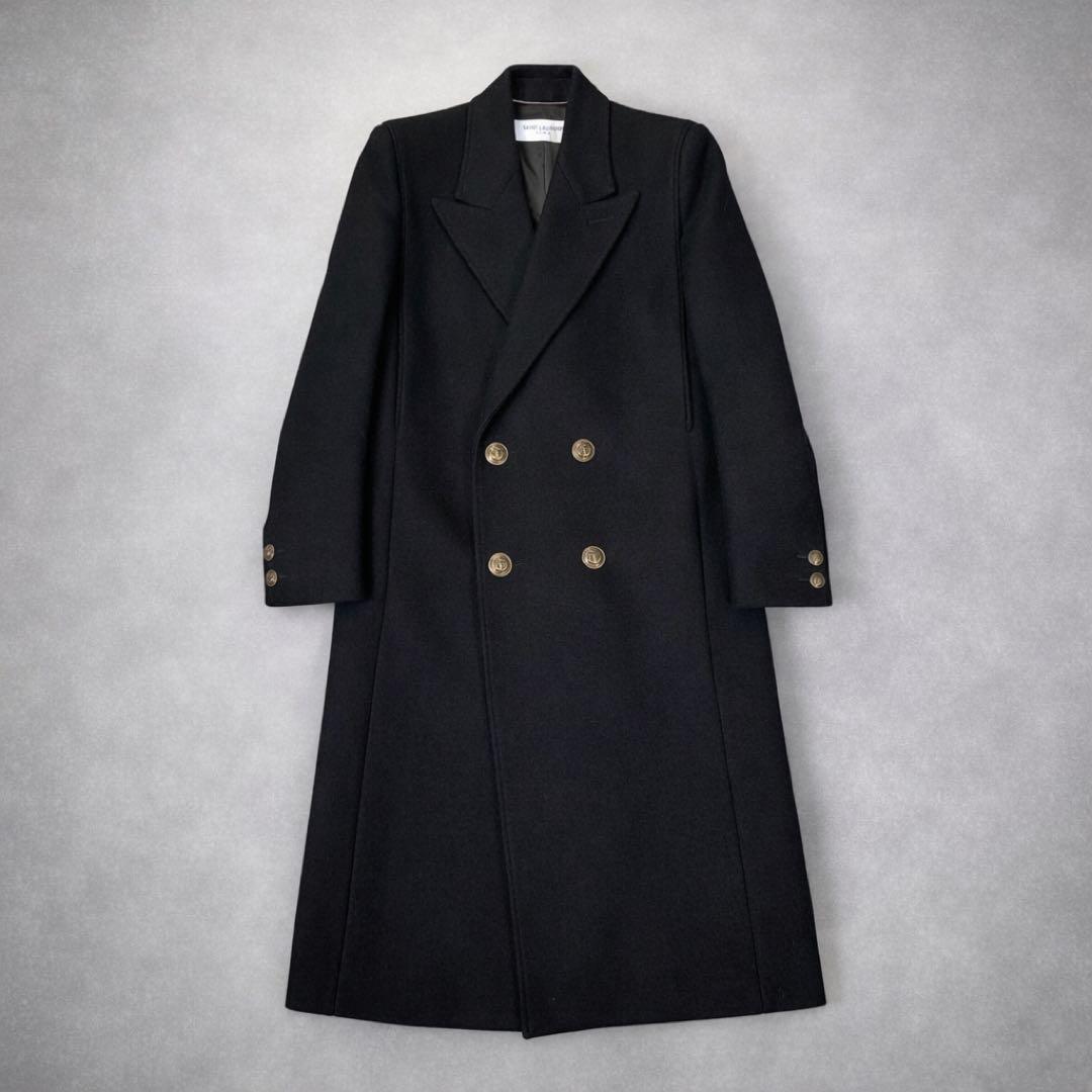 22AW SAINT LAURENT ダブルブレステッドロングコート 46 黒