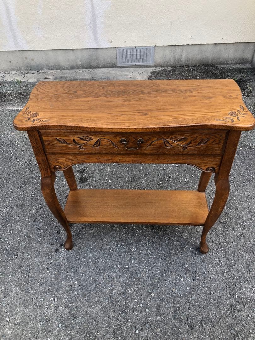 アンティーク調 猫脚コンソールテーブル エレガント ナイトテーブル 引き出し付き