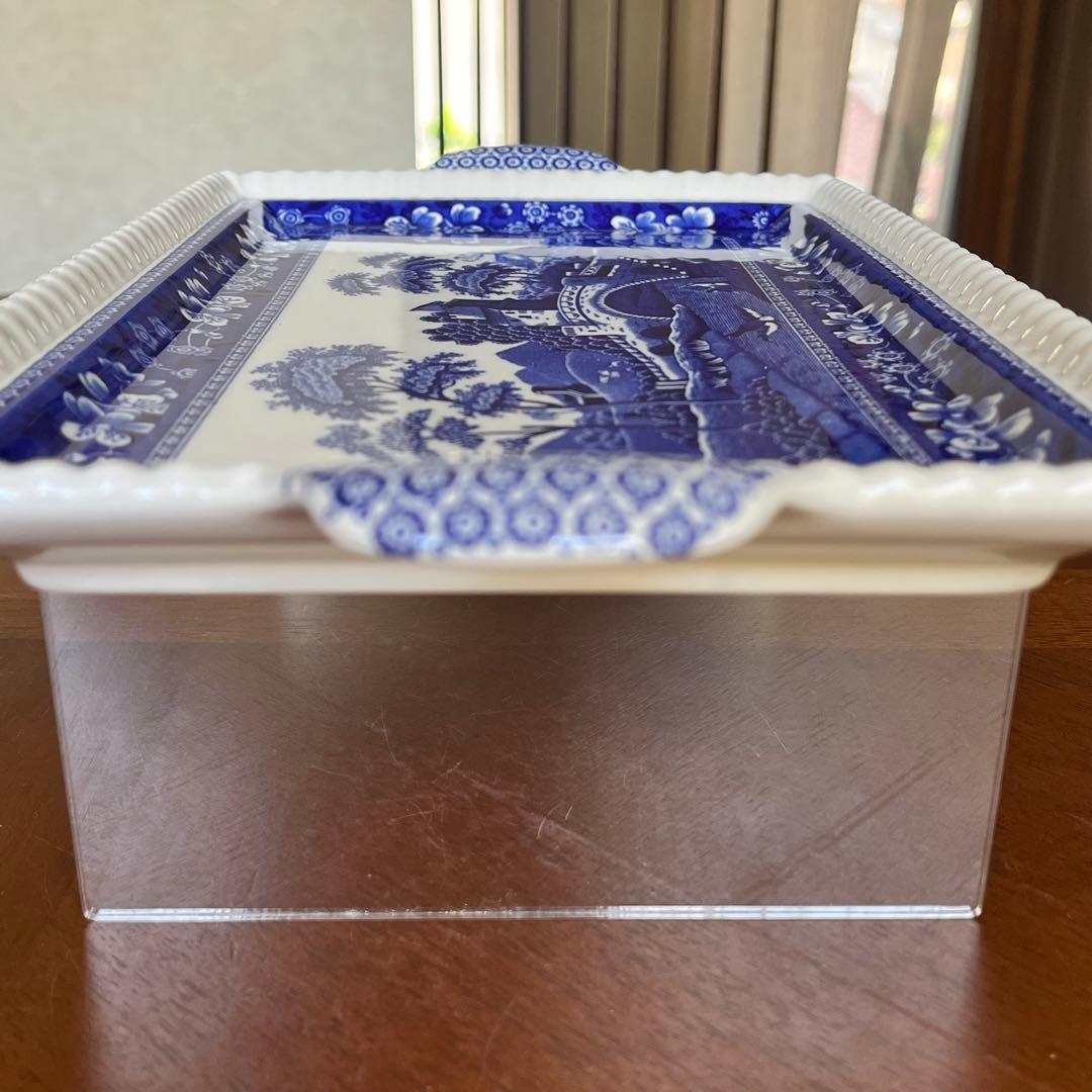 【希少品】英国製　スポード ★ブルータワー★手付きロングプレート