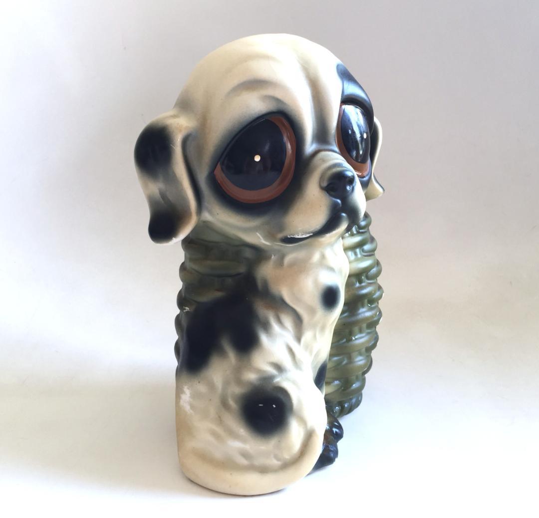 ビンテージEnesco製 Big eye Dogペン立て 陶器 犬 フィギュリン
