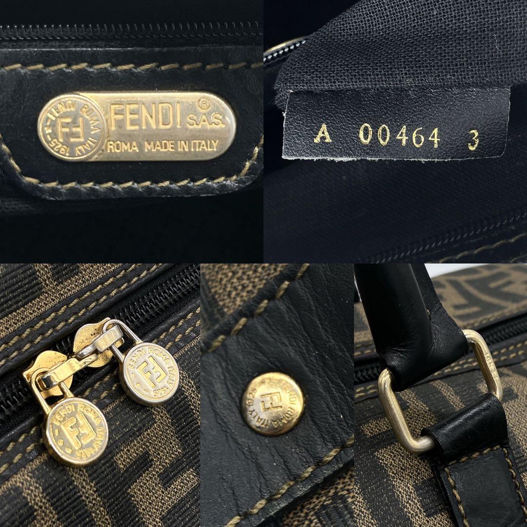 【FENDI】ボストンバッグ　ズッカ柄　ゴールド金具　PVC ブラウン　ブラック