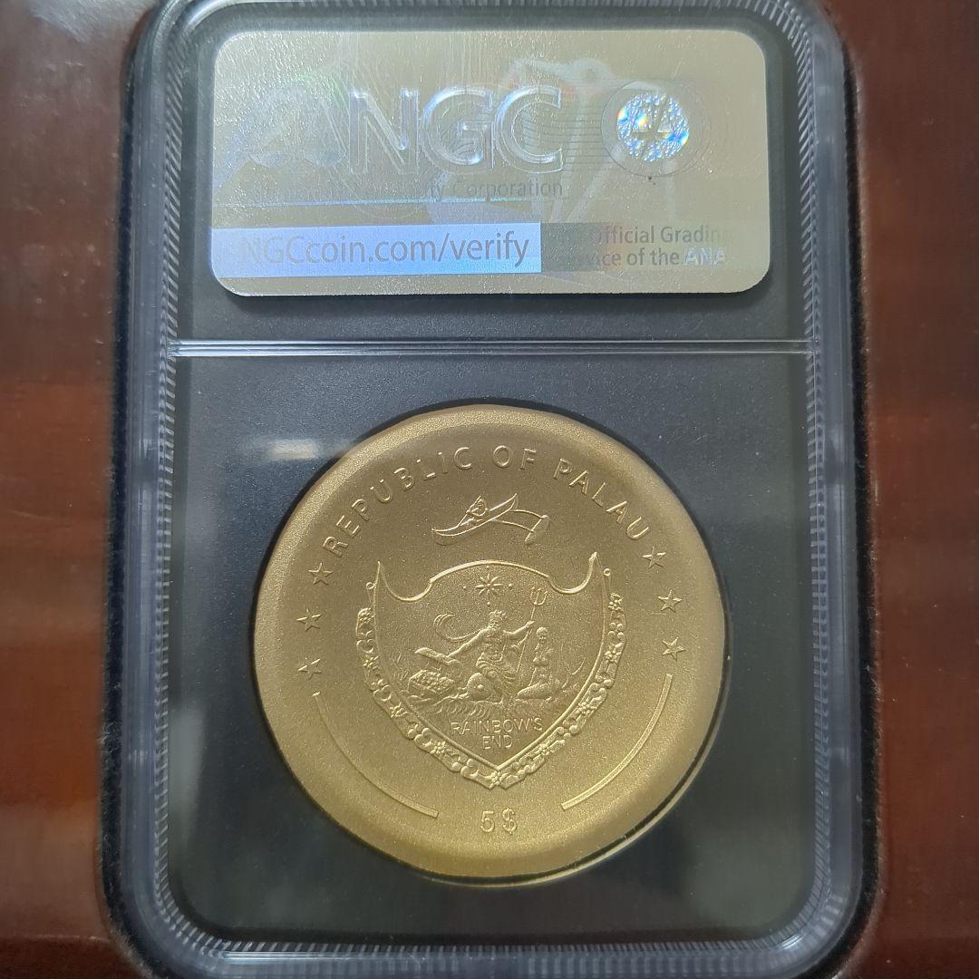 【NGC MS70】2021 パラオ $5 インカ太陽神 金色記念貨