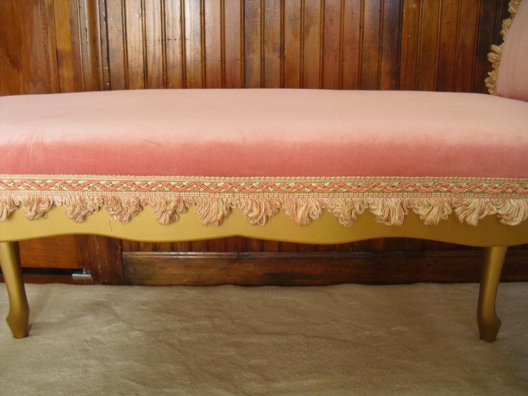 ロココ様式カウチソファ／猫脚スツール☆張替済 フランス製最高級トリミングブレード