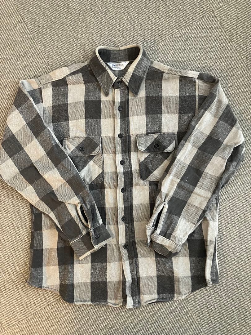 five brother ネルシャツ 黒灰 USA製フェード 70〜80s L