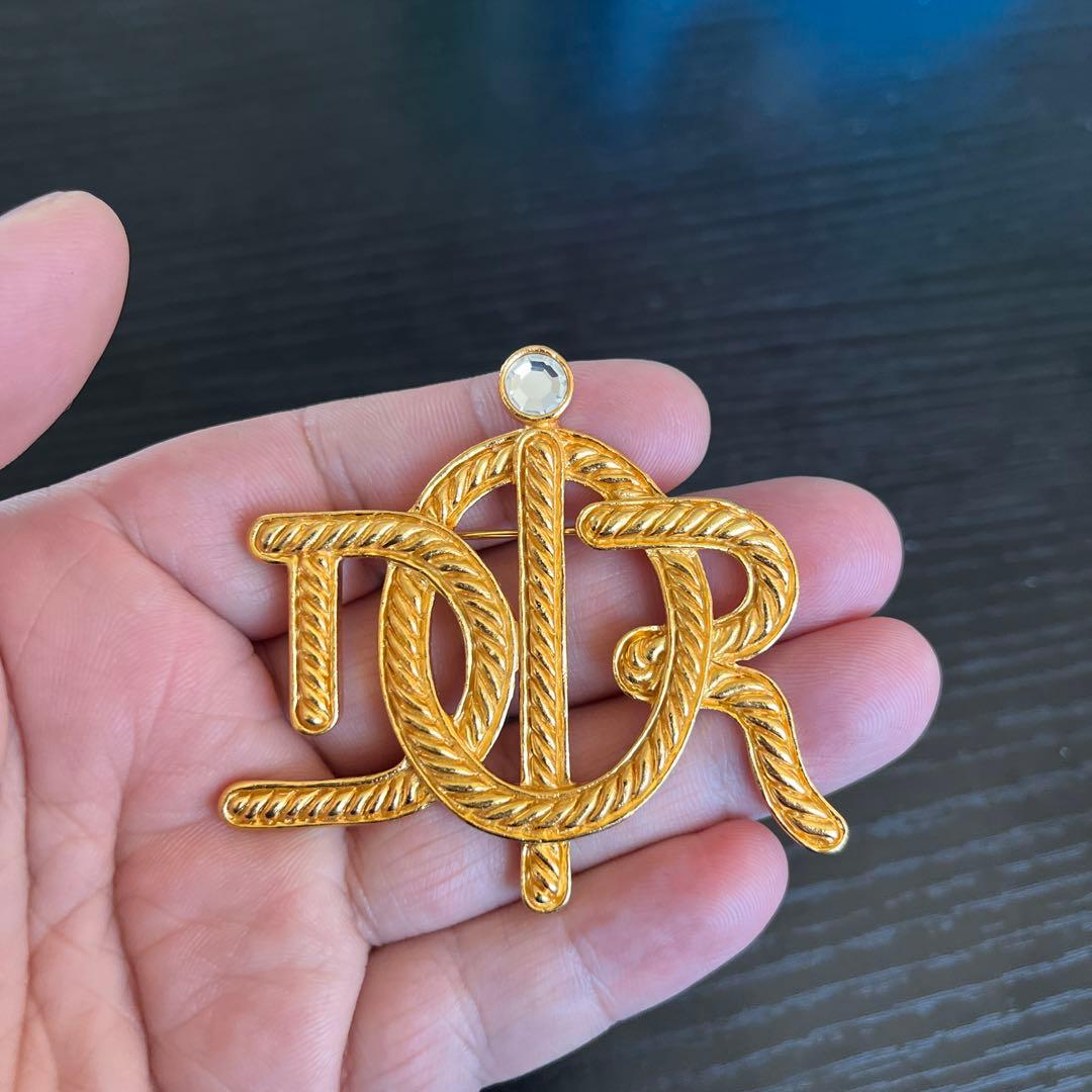 Christian Dior ディオール ロープ ロゴ ゴールド ブローチ