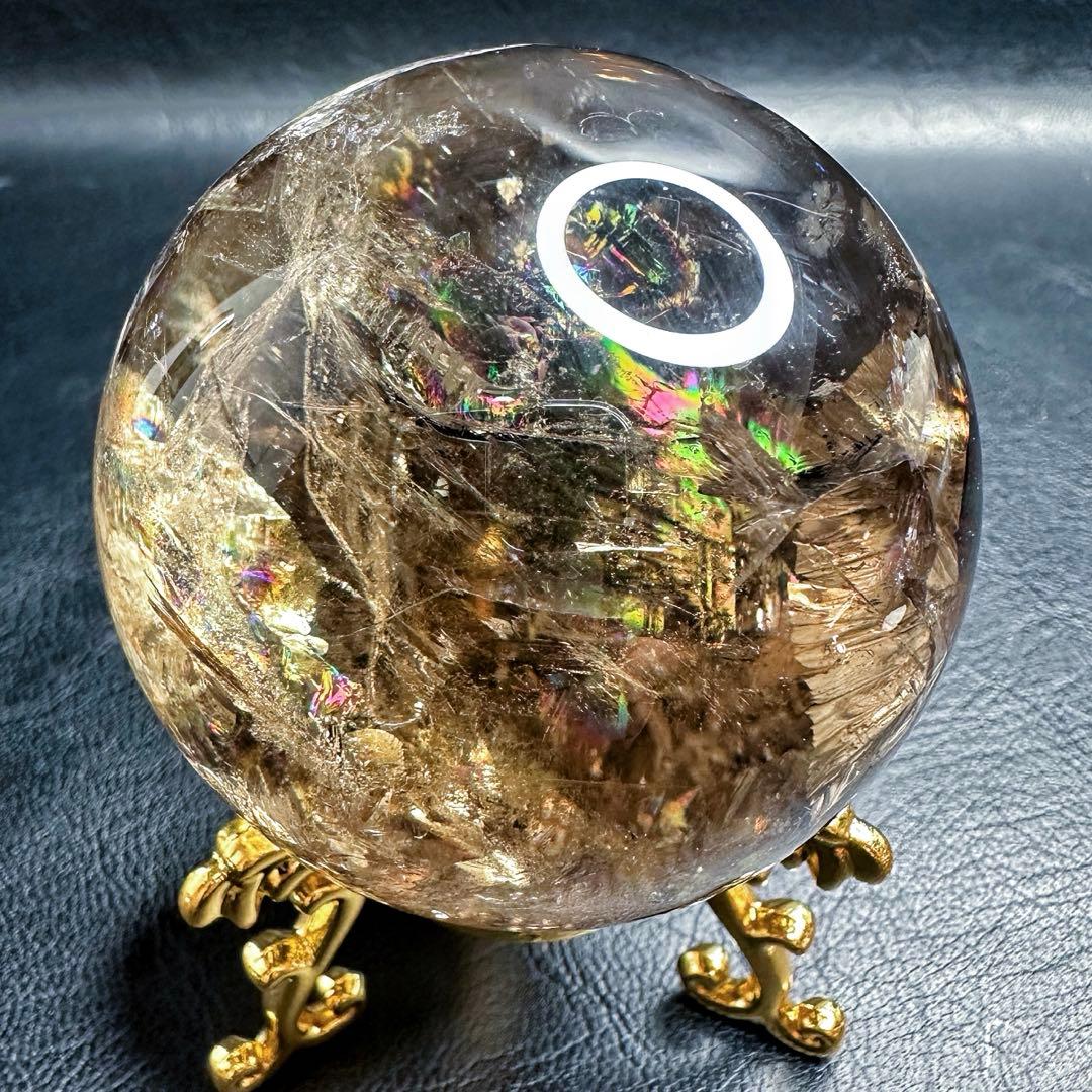 【開運·魔除 】別格高級品❗️レインボー☆スモーキークォーツスフィア丸玉A1388