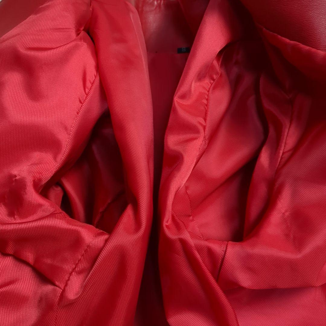 美品✨ラムレザーレザーコート　イタリア製ラムレザー　レッド　Sサイズ