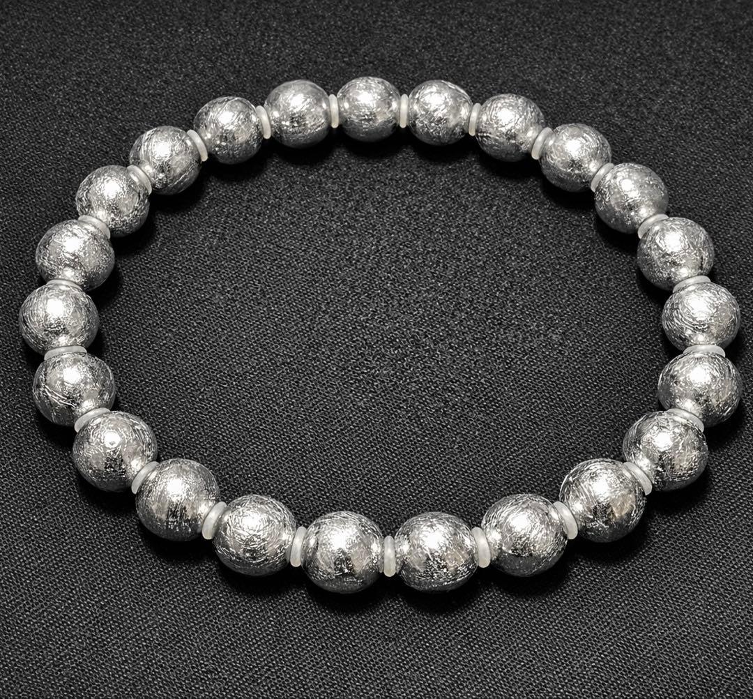 【極上品質】ギベオン隕石 8mm ブレスレット｜ウィドマンシュッテン構造 明瞭