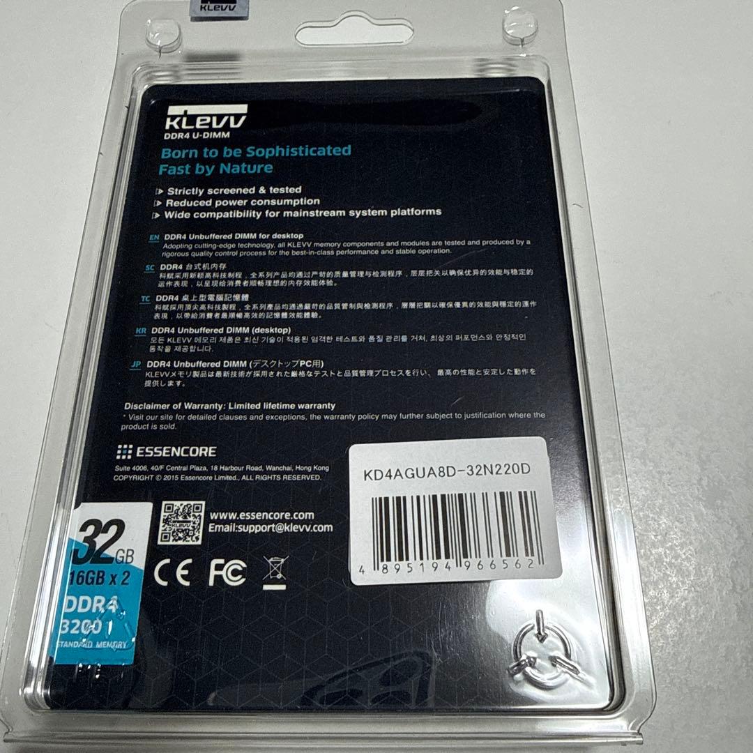 KLEVV DDR4 PC4-25600 16GB x 2枚 32GB