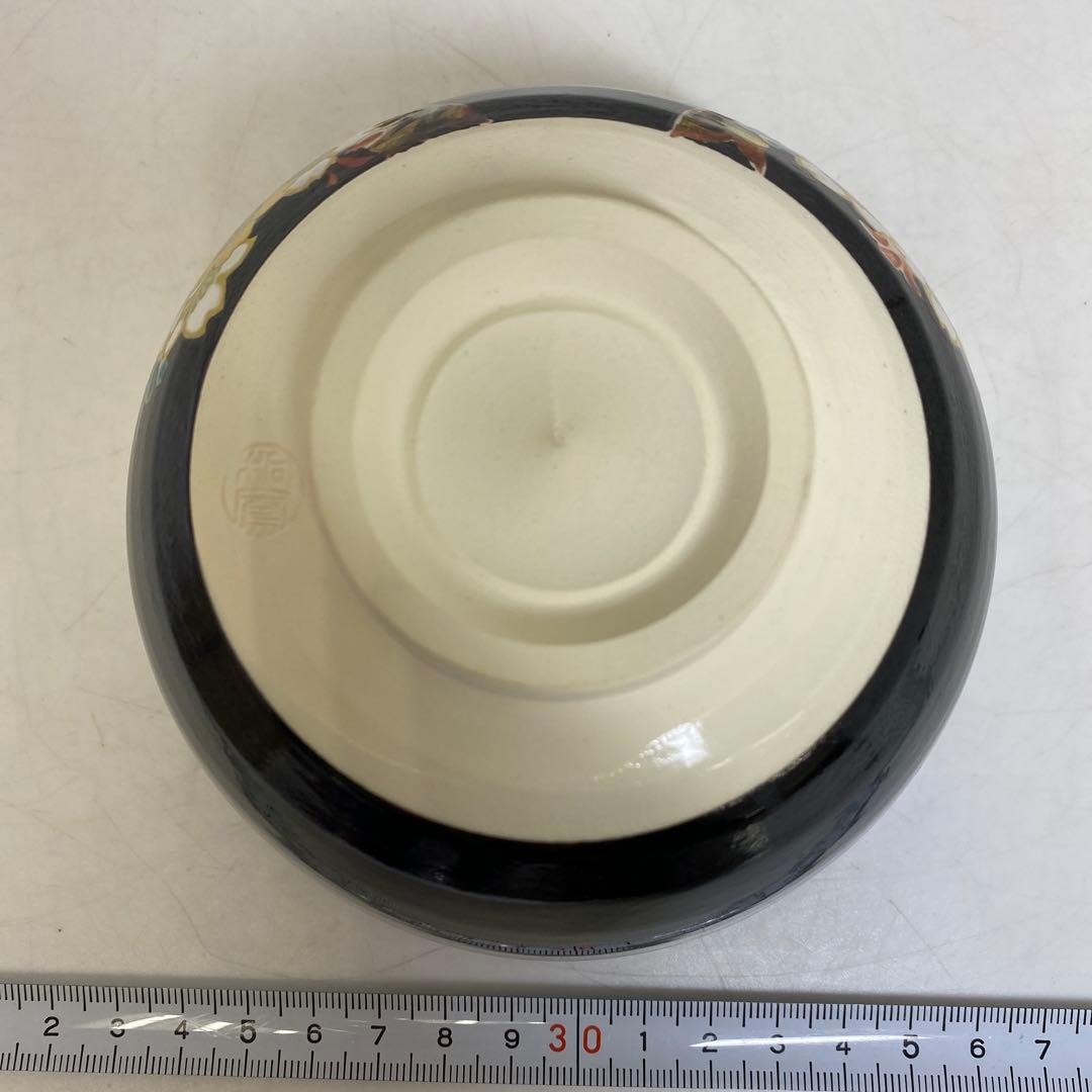 ☆茶3 平安 桐鳳 黒仁清 桜文茶碗 共箱 高さ約7.5cm 東T8-0209①